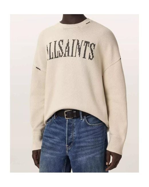 AllSaints Natural Crossed Knit Pullover for men