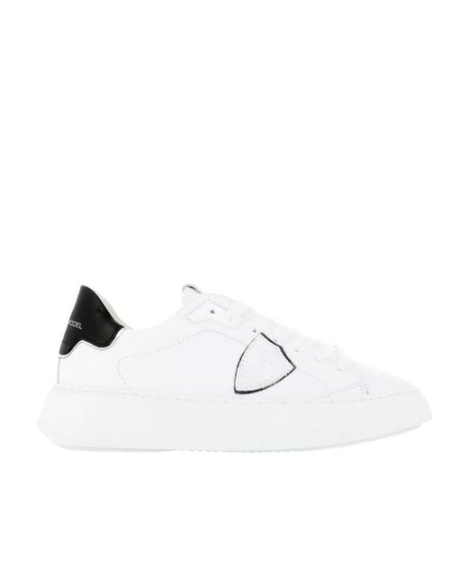 Philippe Model White Temple Logo Patch Leather Sneakers