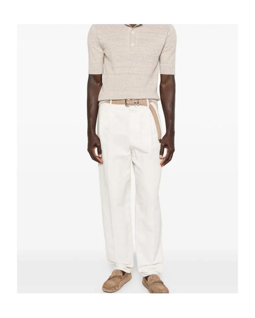 Brunello Cucinelli White Pleated Trousers for men