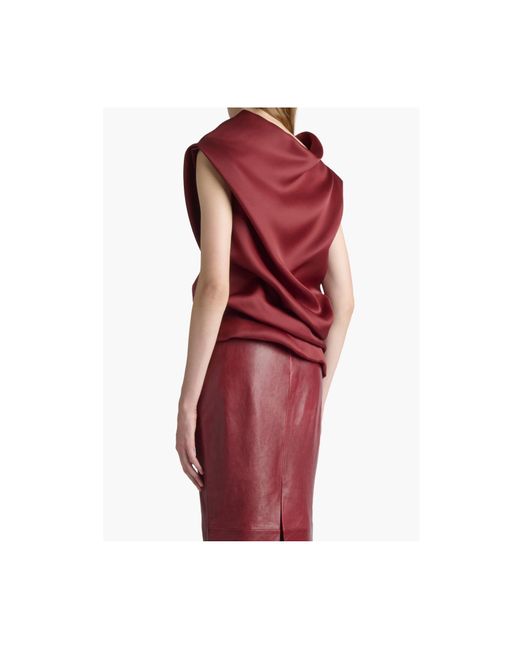 Khaite Red Luola Cowl Neck Asymmetric Hem Top