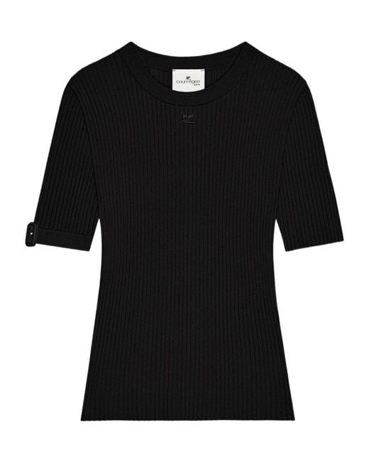 Courreges Black Courrèges Buckle Knitted T-Shirt