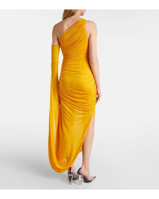 Mugler Yellow Draped One-Shoulder Jersey Maxi Dress