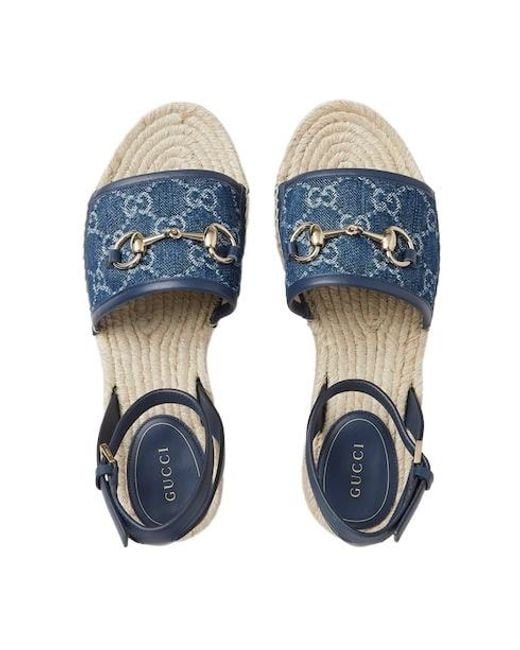 Gucci Blue Flatform Espadrille With Horsebit