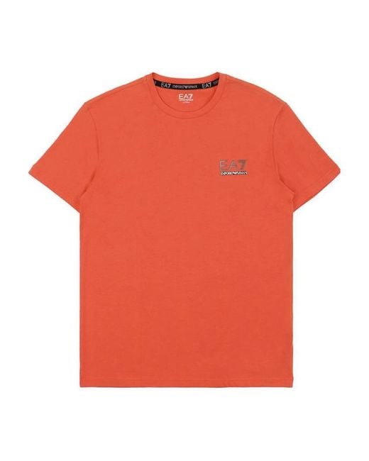 EA7 Orange Round Collar Logo T-Shirt for men