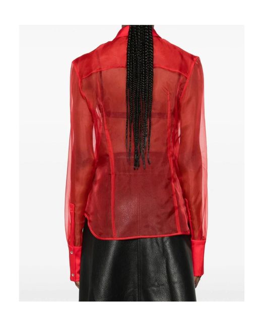 David Koma Red Semi-Sheer Panelled Shirt