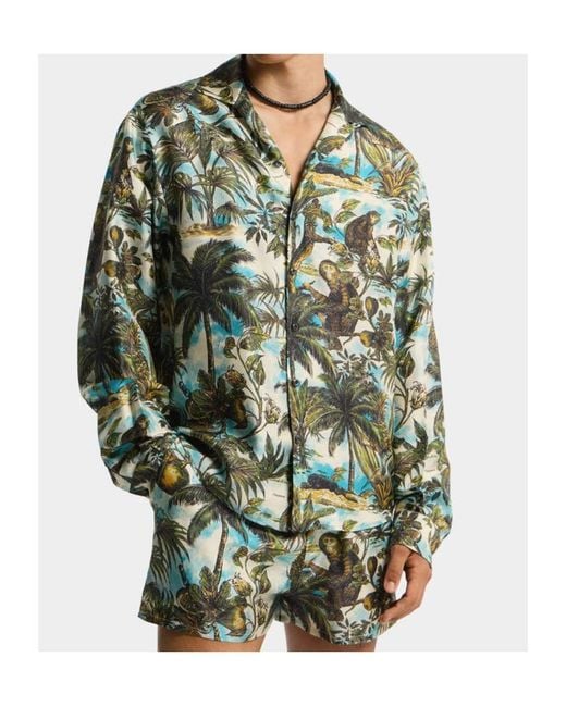 DSquared² Green Monkey Printed Notch Collar Shirt for men