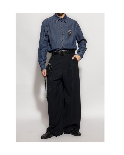 Dolce & Gabbana Blue Heraldic Emblem Denim Shirt for men