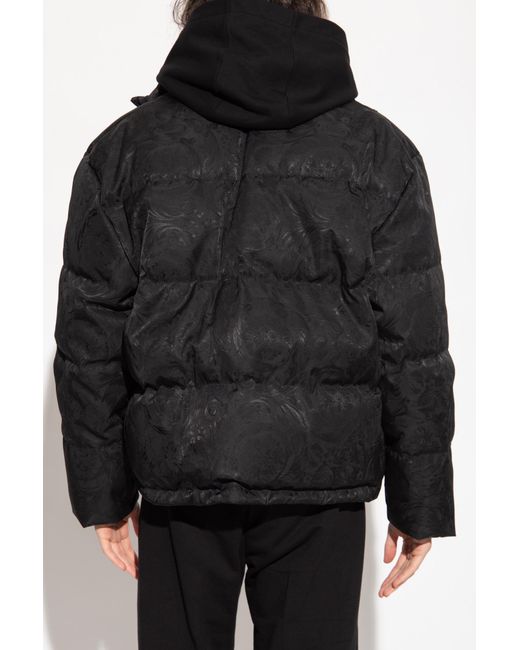 Versace Black Baroque-Printed Zipped Puffer Jacket for men