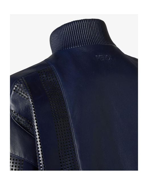 Fendi Blue Perforated Nappa-Leather Jacket