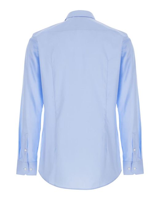Boss Blue 'Hank' Light Shirt With Classic Collar And Curved Hem for men