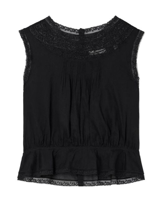 Doen Black Lilibet Lace-Trimmed Sleeveless Top