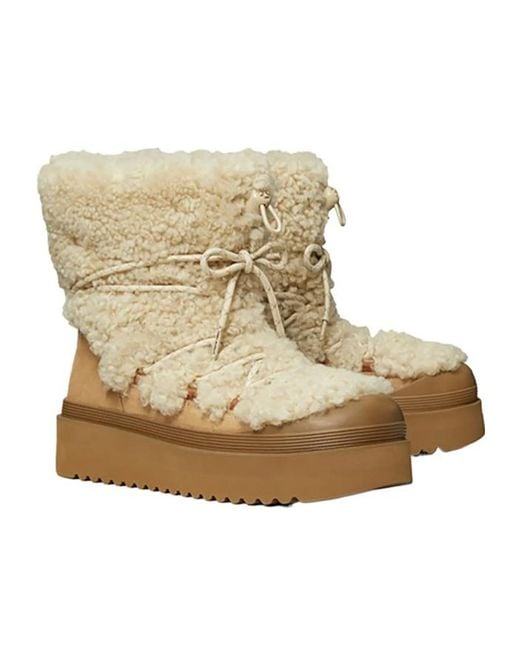 Tory Burch Natural Shearling Lace-Up Boot