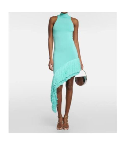David Koma Blue Fringed Knitted Midi Dress