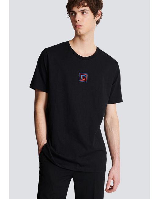 Balmain Black Pb Embroidered T-Shirt for men