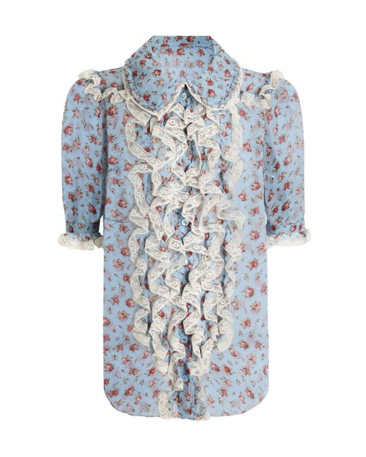 Dolce & Gabbana Blue Ruffled Floral Top
