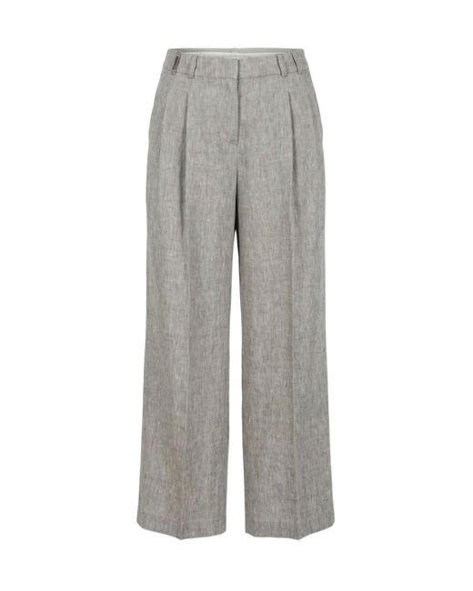 Peserico Gray Straight-Leg Pleated Trousers