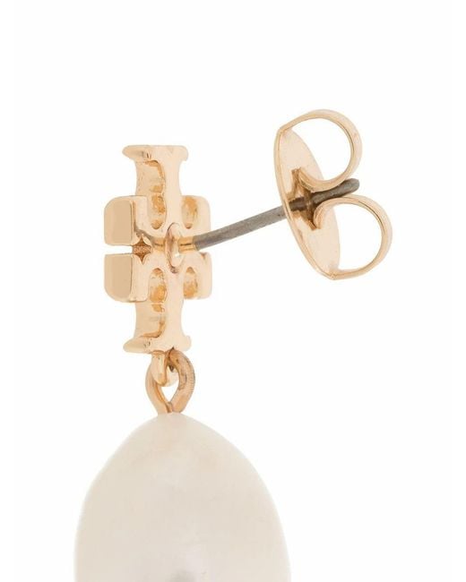 Tory Burch White Kira Logo Charm Drop Earrings