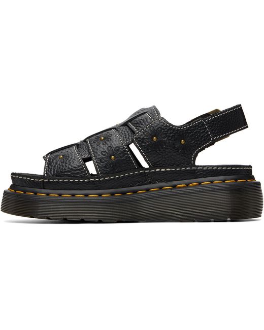 Dr. Martens Black Wrenlie Flower-Embossed Buckled Sandals