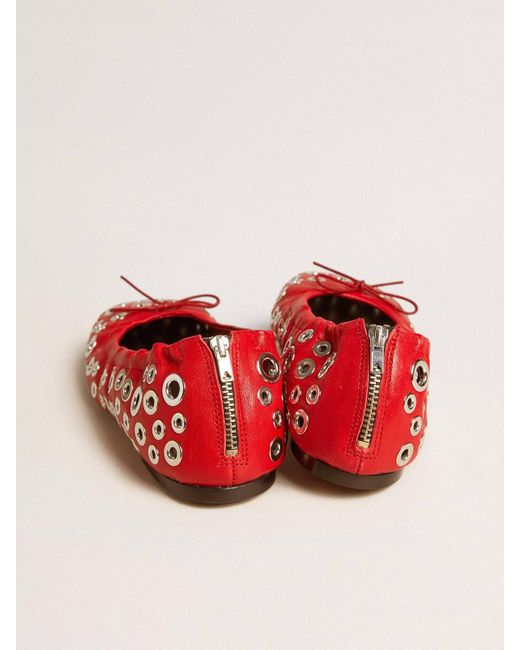 Golden Goose Deluxe Brand Red Amy Eyelet-Detailed Ballet Flats