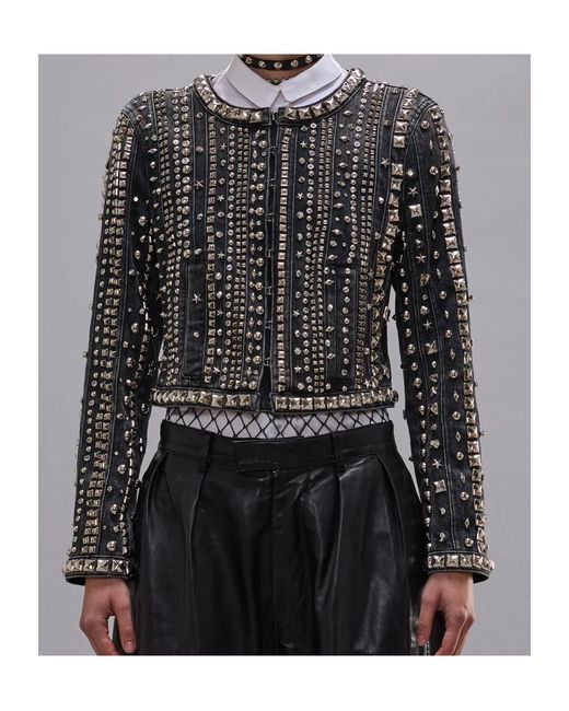 R13 Black Embellished Cropped Jacket