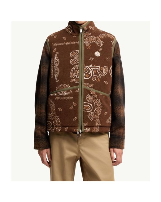 Moncler Brown Reversible Paisley Print Padded Teddy Vest for men