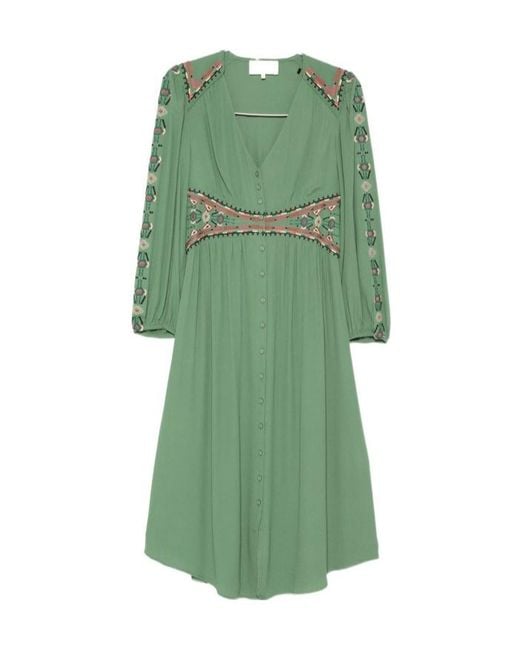 Ba&sh Green Embroidered V-Neck Dress