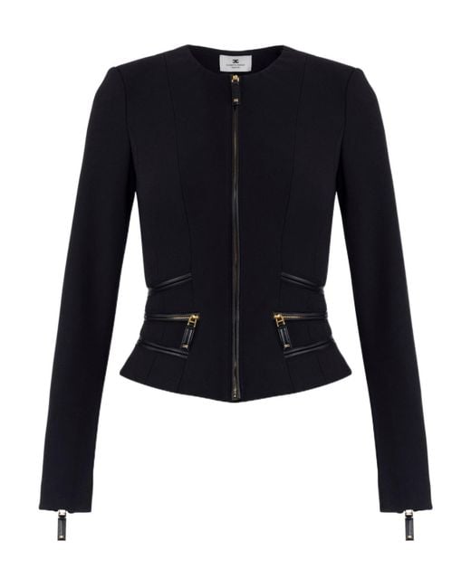 Elisabetta Franchi Blue Zipped Double-Layer Crêpe Jacket