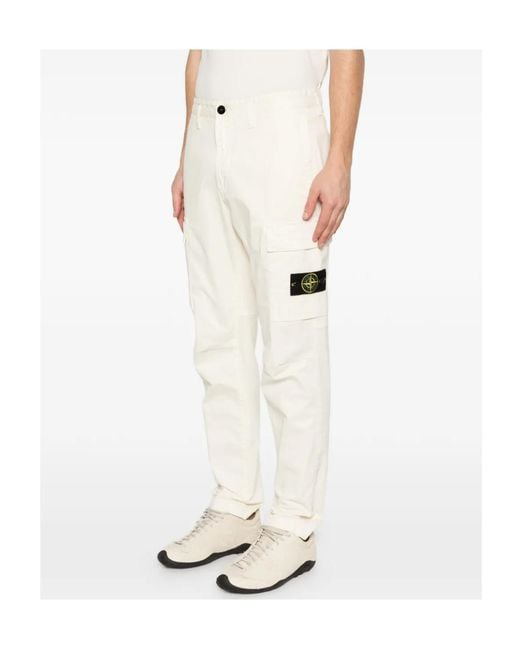 Stone Island Natural Logo Patch Cargo Trousers for men