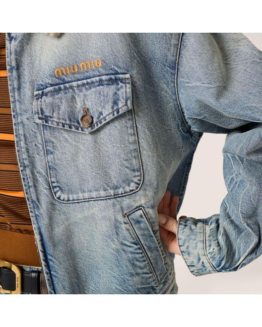 Miu Miu Blue Denim And Shearling Trucker Jacket