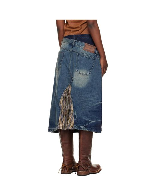 ANDERSSON BELL Gray Pleated Patchwork Denim Midi Skirt