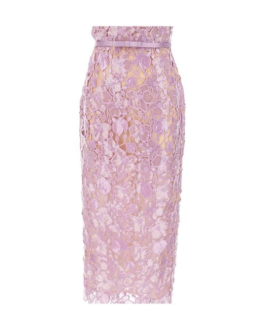retroféte Pink Retrofete Rowena Floral Lace Strapless Midi Dress