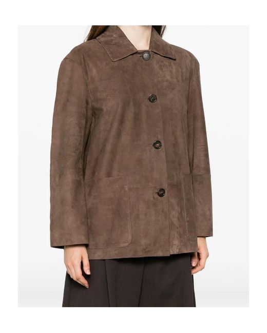 Max Mara Brown Long-Sleeve Leather Jacket