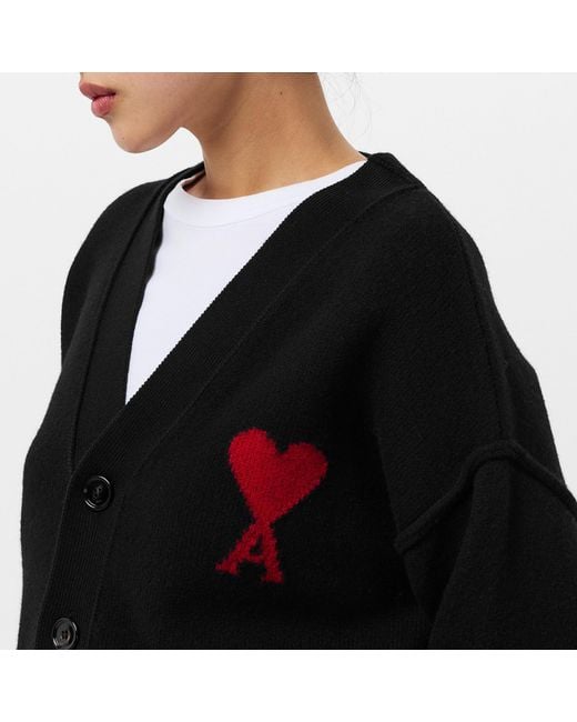 AMI Black V-Neck Knit Cardigan