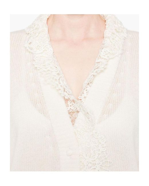 Ermanno Scervino White Lace-Trimmed Buttoned Cardigan