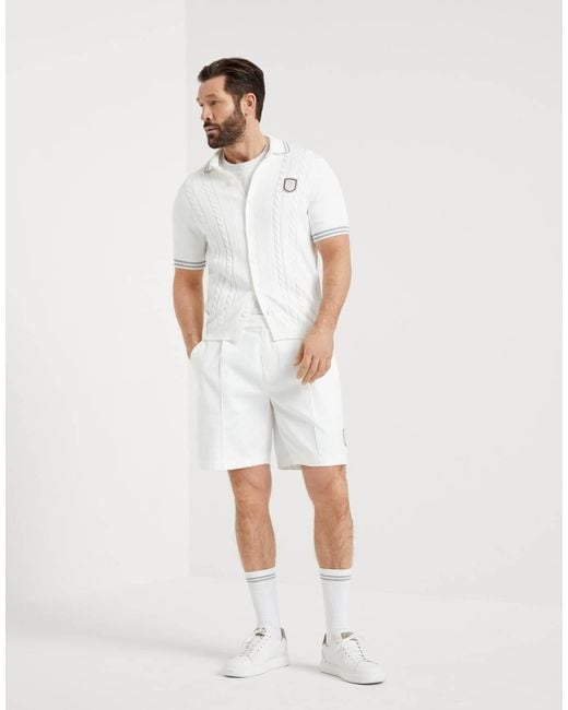 Brunello Cucinelli White Logo-Appliqué Knee-Length Tailored Shorts for men