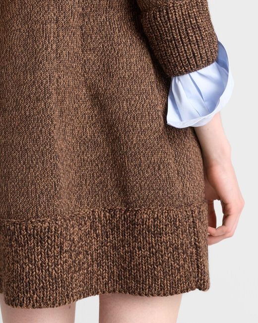Prada Brown Mouliné Wool Mini Dress