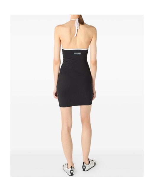MARINE SERRE Black Moon Logo Ribbed Jersey Halter Short Dress