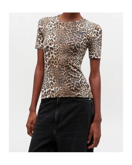Ganni Multicolor Leopard Rib T-Shirt