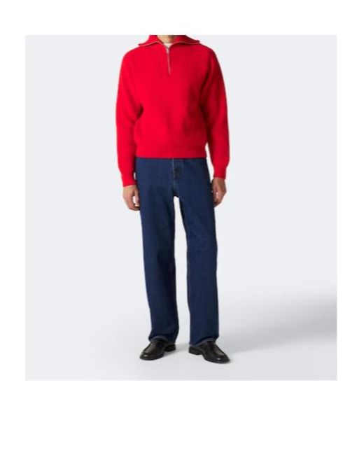Jil Sander Red Wool Half-Zip Sweater for men