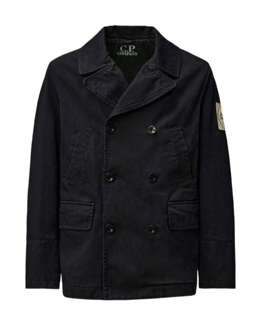 C.P. Company 3/4 Plated Denim Pea Coat in Black for Men | Lyst