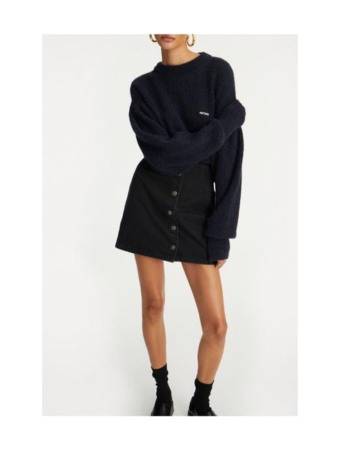 ROTATE BIRGER CHRISTENSEN Blue Cuffed-Sleeve Crewneck Sweater