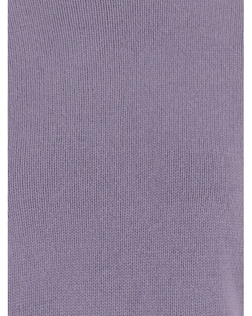 Allude Purple Ribbed Crew Neck Knitted Sweater