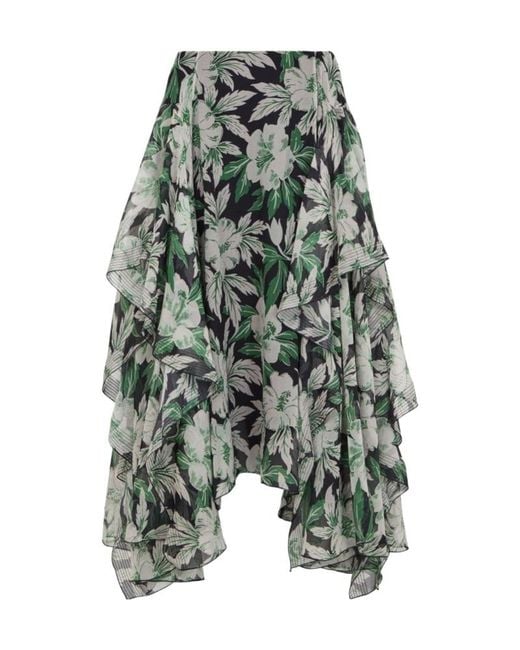 Loewe Gray Floral Print Midi Skirt