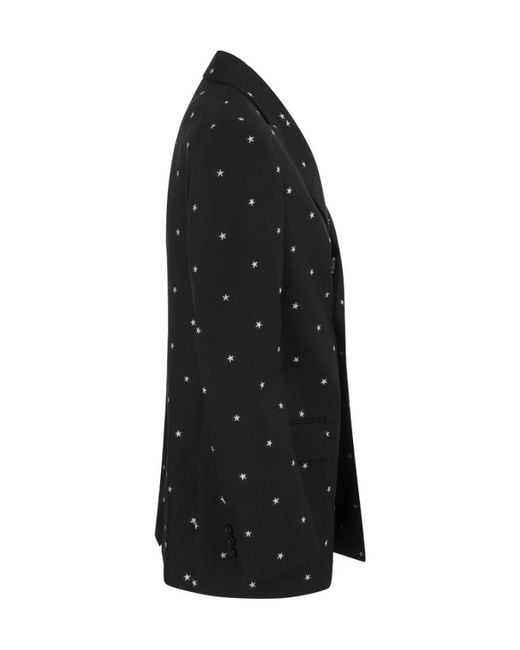 RED Valentino Black Star-Printed Double Breasted Blazer