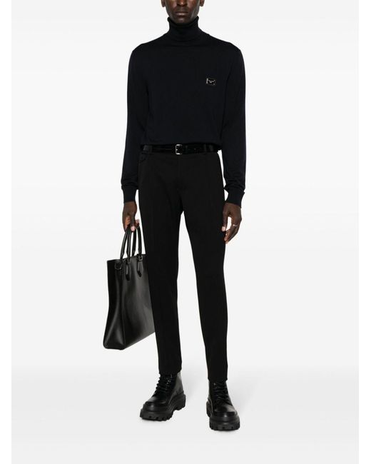 Dolce & Gabbana Blue Logo Engraved Roll-Neck Jumper for men
