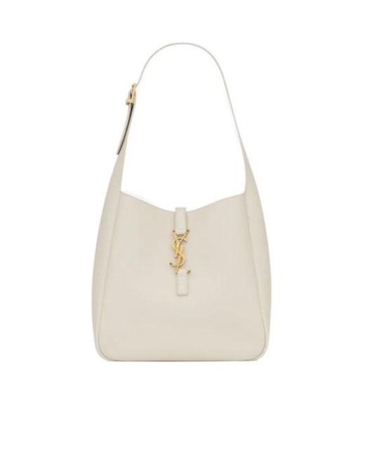 Saint Laurent White Le 5 À 7 Logo Plaque Shoulder Bag