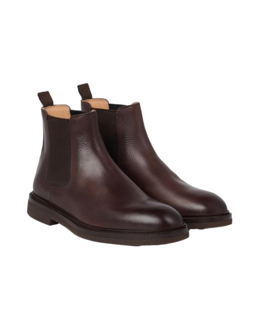 Brunello Cucinelli Brown Round-Toe Chelsea Ankle Boots for men