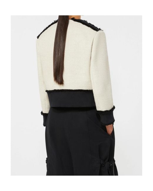 Max Mara White Pagaia Fringed Trim Jacket
