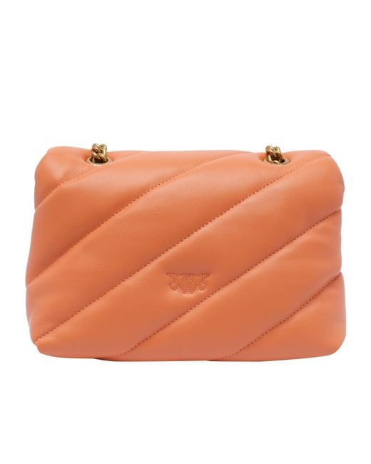 Pinko Orange Logo Plaque Quilted Shoulder Bag