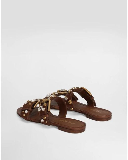 Dolce & Gabbana Brown Embellished Flat Slippers